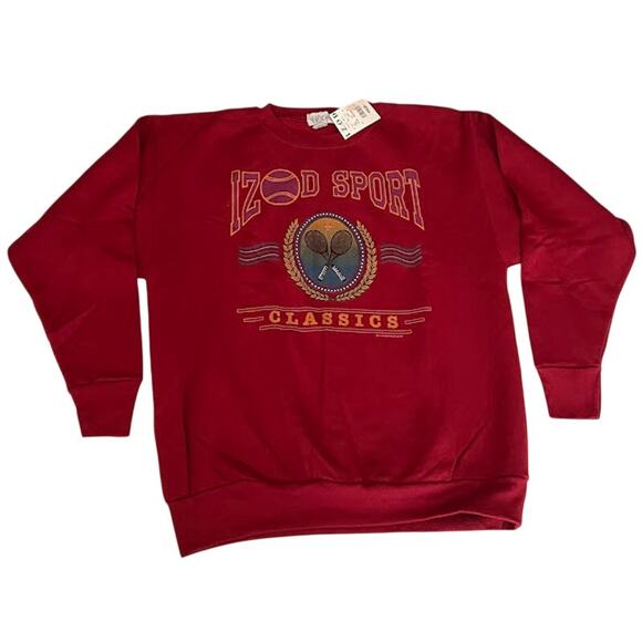 Vintage NWT 90s Izod Sport Sweatshirt Burgundy Tennis Size L - Picture 1 of 6